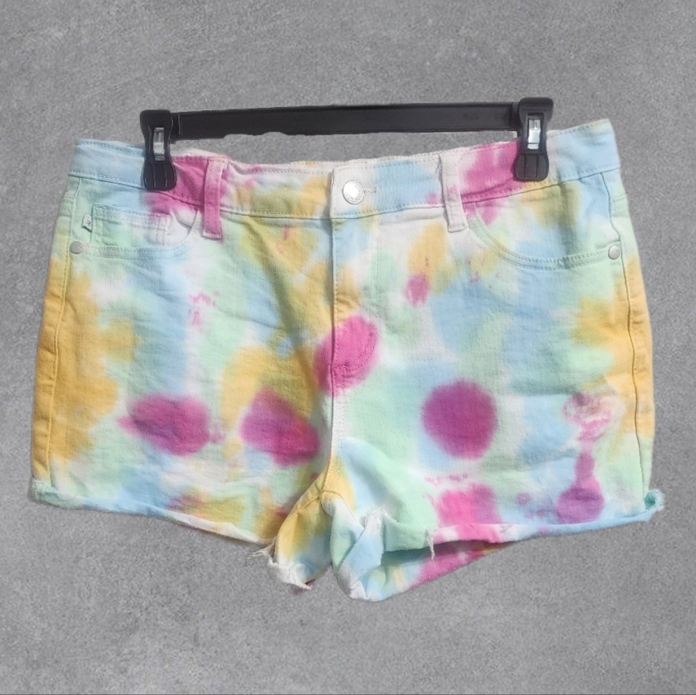 Judy Blue tie dye pink, blue, yellow jean shorts Size Large